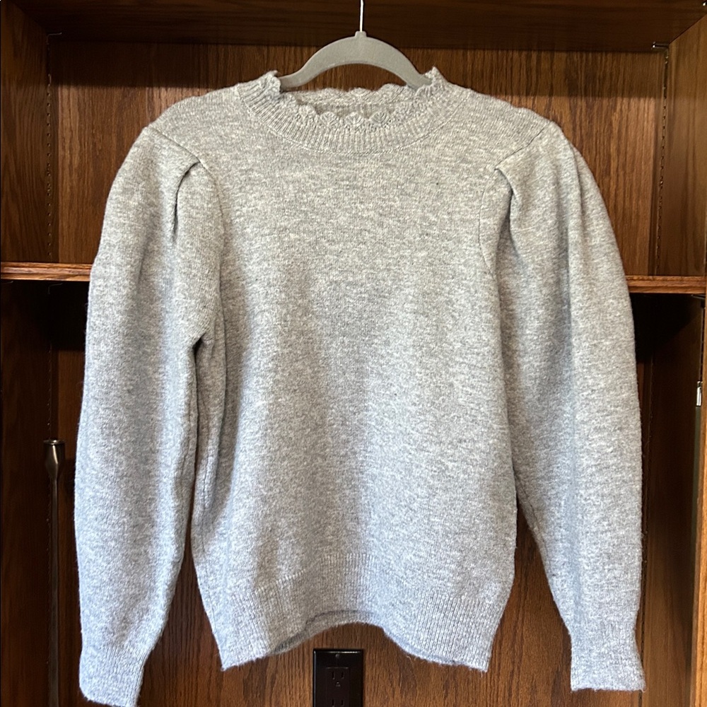 Cupio Blush Puff Sleeve‎ Gray Sweater Size M Womens